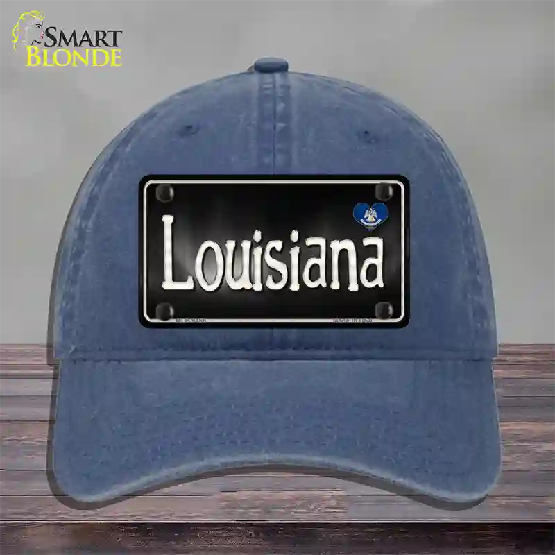 Louisiana Flag Script Novelty License Plate Hat Unconstructed Cotton / Navy