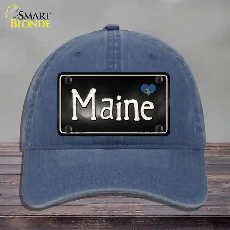 Maine Flag Script Novelty License Plate Hat Unconstructed Cotton / Navy