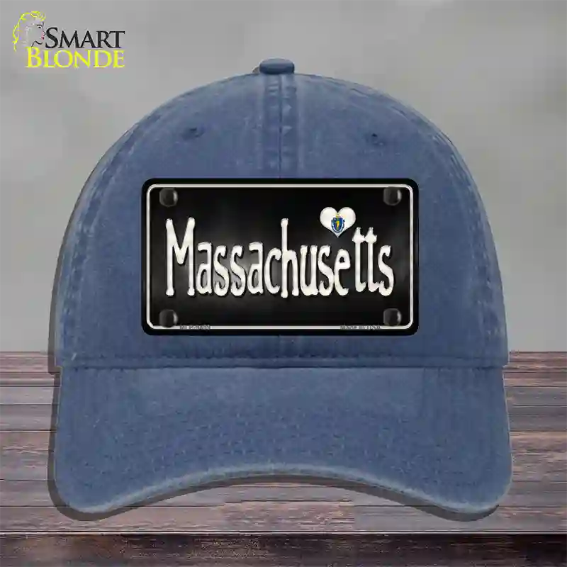 Massachusetts Flag Script Novelty License Plate Hat Unconstructed Cotton / Navy