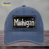 Michigan Flag Script Novelty License Plate Hat Unconstructed Cotton / Navy