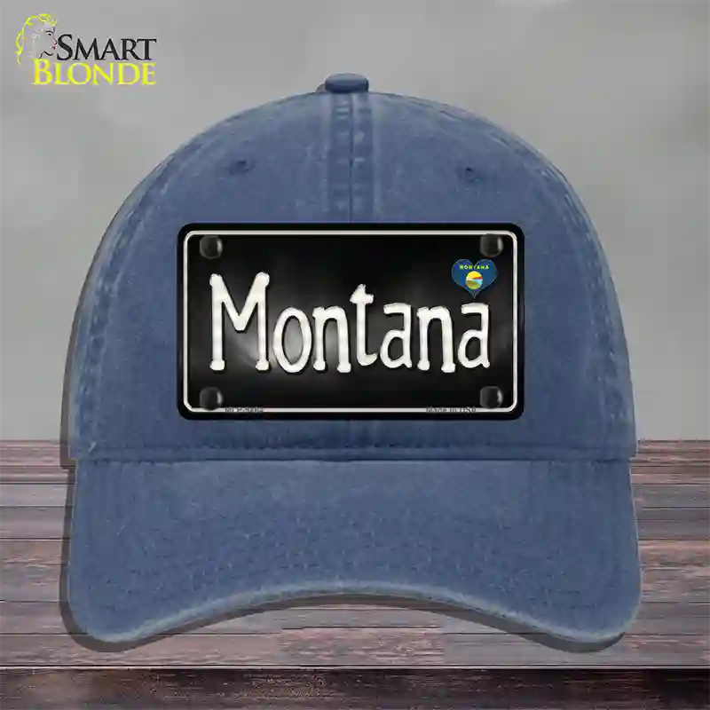 Montana Flag Script Novelty License Plate Hat Unconstructed Cotton / Navy