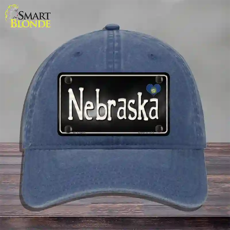 Nebraska Flag Script Novelty License Plate Hat Unconstructed Cotton / Navy