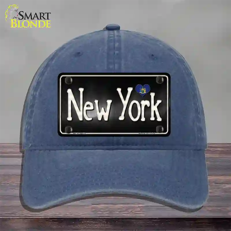 New York Flag Script Novelty License Plate Hat Unconstructed Cotton / Navy