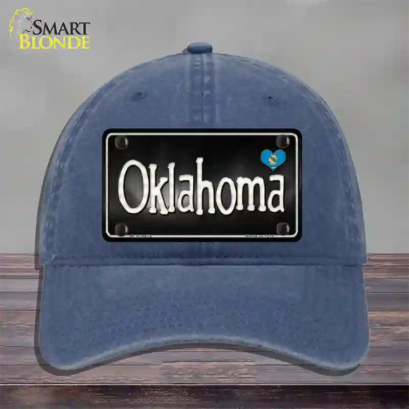 Oklahoma Flag Script Novelty License Plate Hat Unconstructed Cotton / Navy