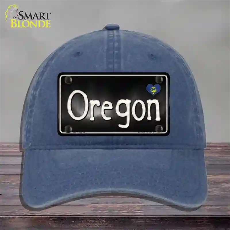 Oregon Flag Script Novelty License Plate Hat Unconstructed Cotton / Navy