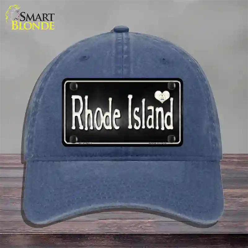 Rhode Island Flag Script Novelty License Plate Hat Unconstructed Cotton / Navy