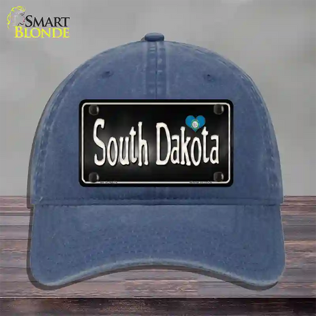 South Dakota Flag Script Novelty License Plate Hat Unconstructed Cotton / Navy