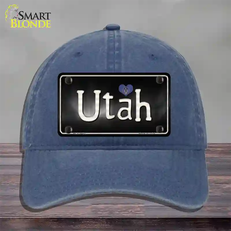 Utah Flag Script Novelty License Plate Hat Unconstructed Cotton / Navy