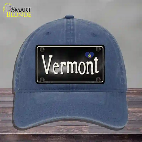 Vermont Flag Script Novelty License Plate Hat Unconstructed Cotton / Navy