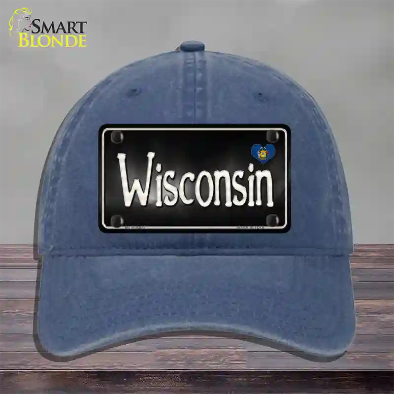 Wisconsin Flag Script Novelty License Plate Hat Unconstructed Cotton / Navy