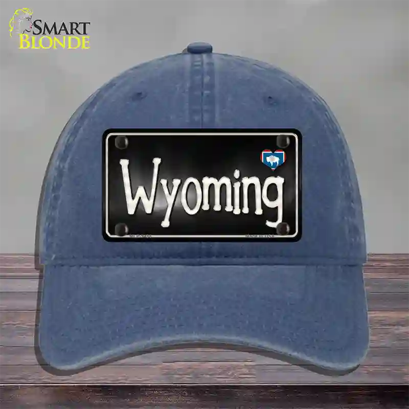 Wyoming Flag Script Novelty License Plate Hat Unconstructed Cotton / Navy