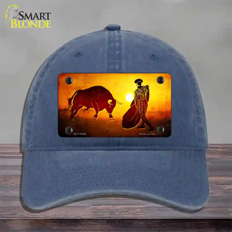 Bullfight With Sun Novelty License Plate Hat Unconstructed Cotton / Navy