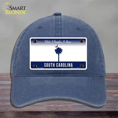 South Carolina I Breathe Blank Novelty License Plate Hat Unconstructed Cotton / Navy