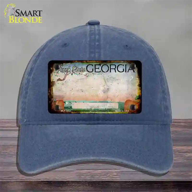 Georgia Peach Rusty Blank Novelty License Plate Hat Unconstructed Cotton / Navy