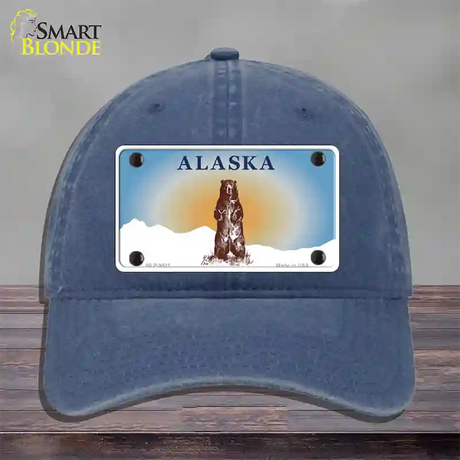 Alaska State Blank Novelty License Plate Hat Unconstructed Cotton / Navy / Alaska Bear (9511):https | Clean | Yes