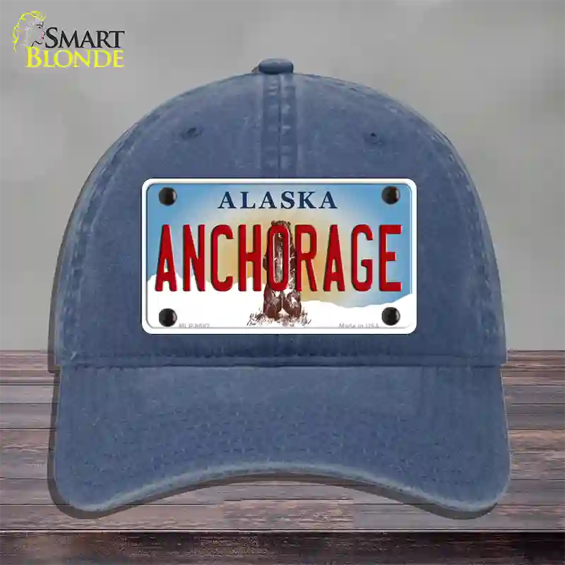 Anchorage Alaska State Novelty License Plate Hat Unconstructed Cotton / Navy