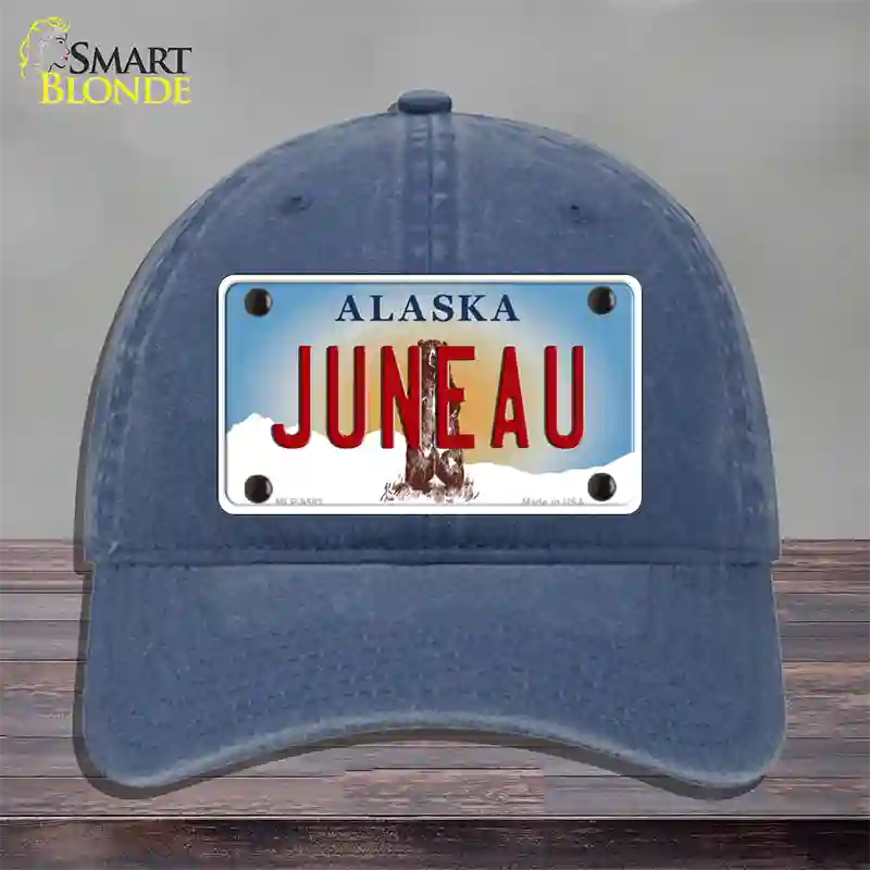 Juneau Alaska State Novelty License Plate Hat Unconstructed Cotton / Navy