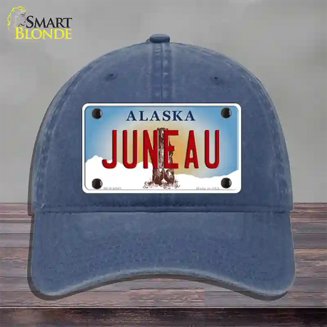 Juneau Alaska State Novelty License Plate Hat Unconstructed Cotton / Navy