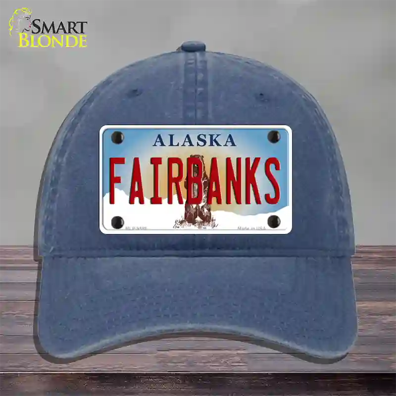 Fairbanks Alaska State Novelty License Plate Hat Unconstructed Cotton / Navy