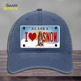 I Love Snow Alaska State Novelty License Plate Hat Unconstructed Cotton / Navy