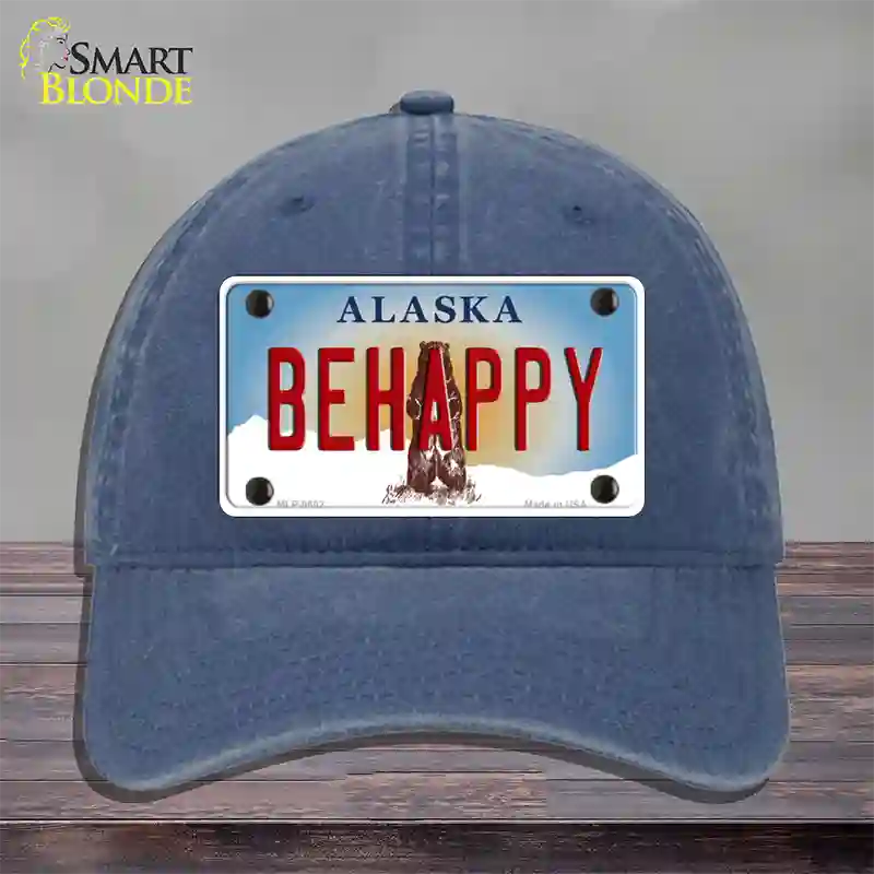 Be Happy Alaska State Novelty License Plate Hat Unconstructed Cotton / Navy