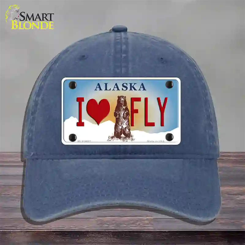 I Love Fly Alaska State Novelty License Plate Hat Unconstructed Cotton / Navy