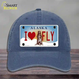 I Love Fly Alaska State Novelty License Plate Hat Unconstructed Cotton / Navy