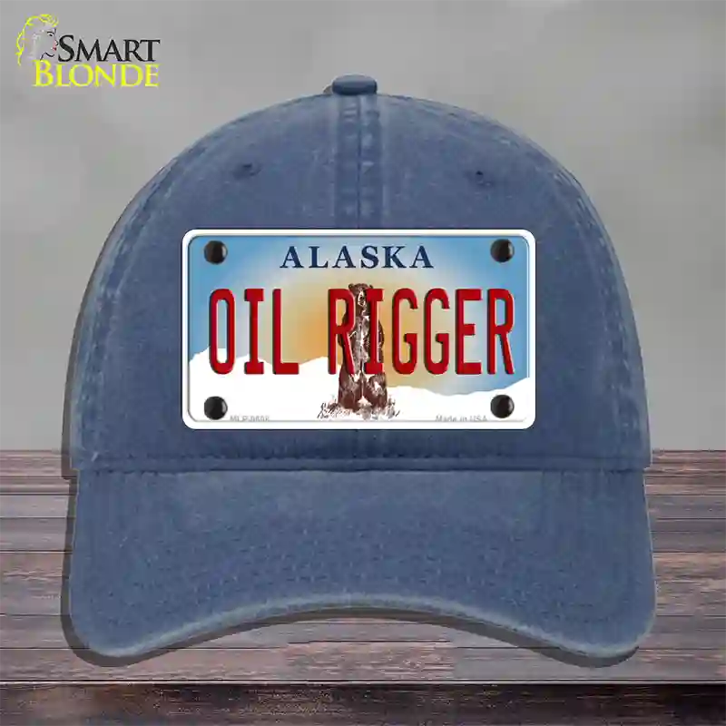 Oil Rigger Alaska State Novelty License Plate Hat Unconstructed Cotton / Navy