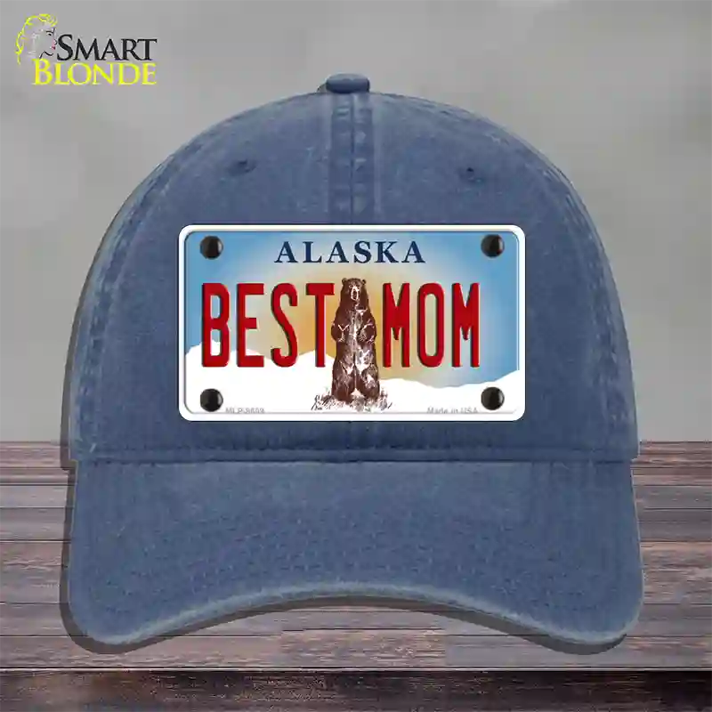 Best Mom Alaska State Novelty License Plate Hat Unconstructed Cotton / Navy