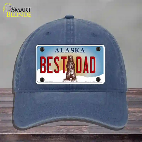 Best Dad Alaska State Novelty License Plate Hat Unconstructed Cotton / Navy