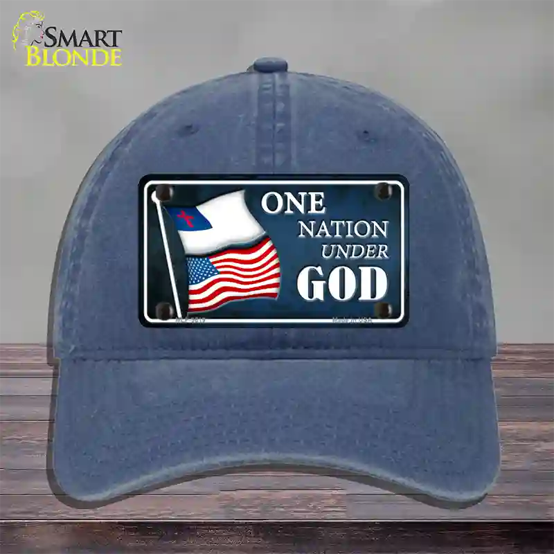 One Nation Under God Flags Novelty License Plate Hat Unconstructed Cotton / Navy