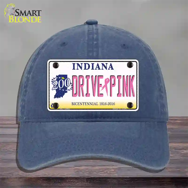 Drive Pink Indiana Novelty License Plate Hat Unconstructed Cotton / Navy