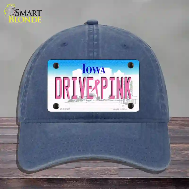 Drive Pink Iowa Novelty License Plate Hat Unconstructed Cotton / Navy