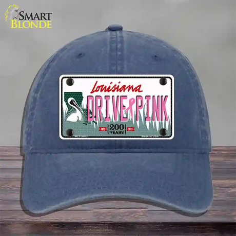 Drive Pink Louisiana Novelty License Plate Hat Unconstructed Cotton / Navy