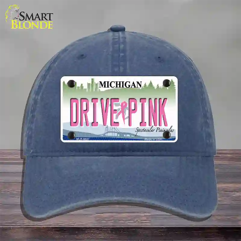 Drive Pink Michigan Novelty License Plate Hat Unconstructed Cotton / Navy