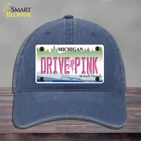 Drive Pink Michigan Novelty License Plate Hat Unconstructed Cotton / Navy