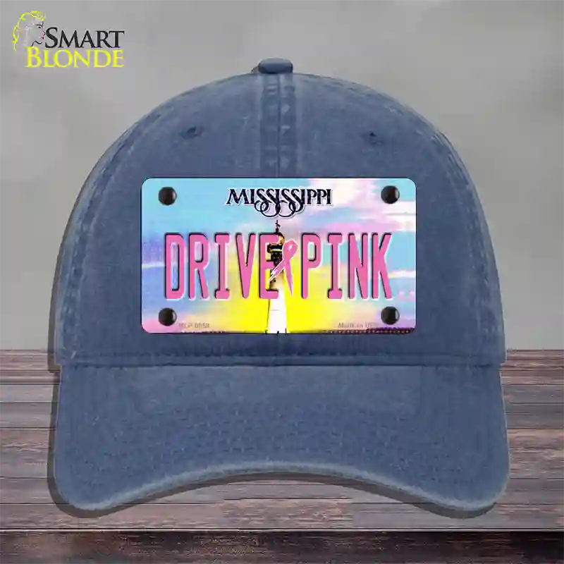 Drive Pink Mississippi Novelty License Plate Hat Unconstructed Cotton / Navy