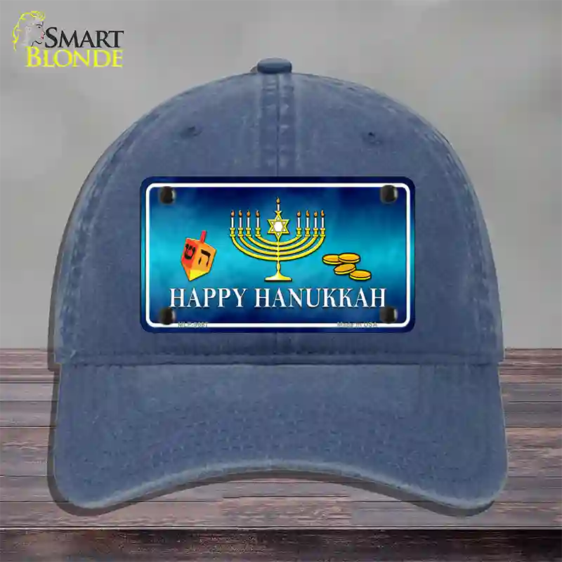 Happy Hanukkah Novelty License Plate Hat Unconstructed Cotton / Navy