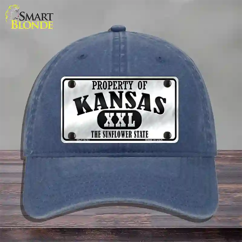 Property Of Kansas Novelty License Plate Hat Unconstructed Cotton / Navy