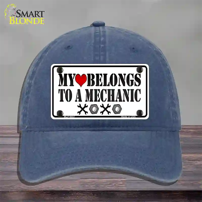 Heart Belongs To Mechanic Novelty License Plate Hat Unconstructed Cotton / Navy