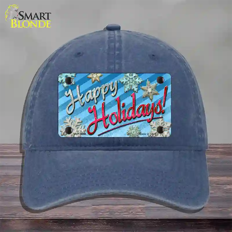 Happy Holidays Blue Novelty License Plate Hat Unconstructed Cotton / Navy