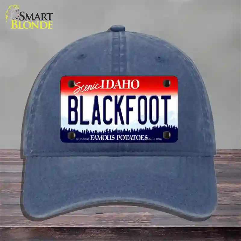 Blackfoot Idaho Novelty License Plate Hat Unconstructed Cotton / Navy