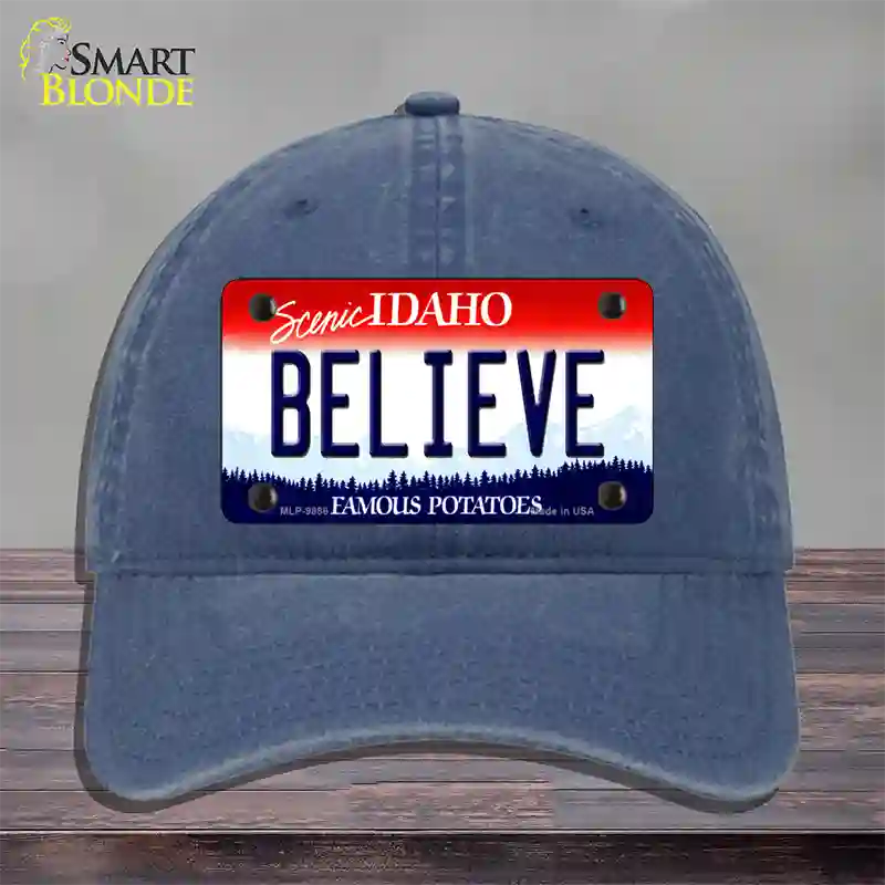 Believe Idaho Novelty License Plate Hat Unconstructed Cotton / Navy