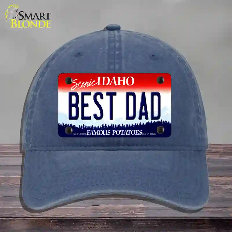 Best Dad Idaho Novelty License Plate Hat Unconstructed Cotton / Navy