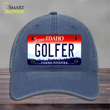 Golfer Idaho Novelty License Plate Hat Unconstructed Cotton / Navy