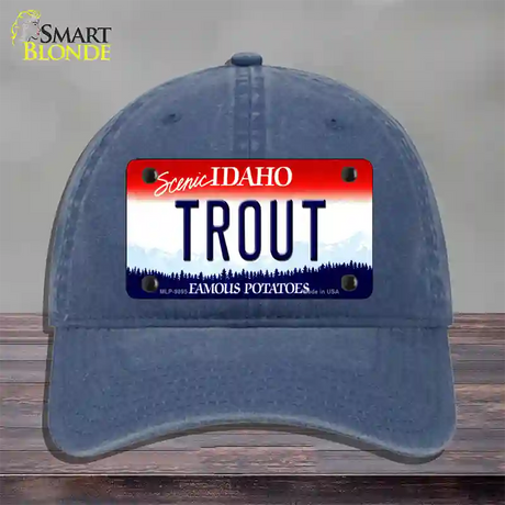 Trout Idaho Novelty License Plate Hat Unconstructed Cotton / Navy