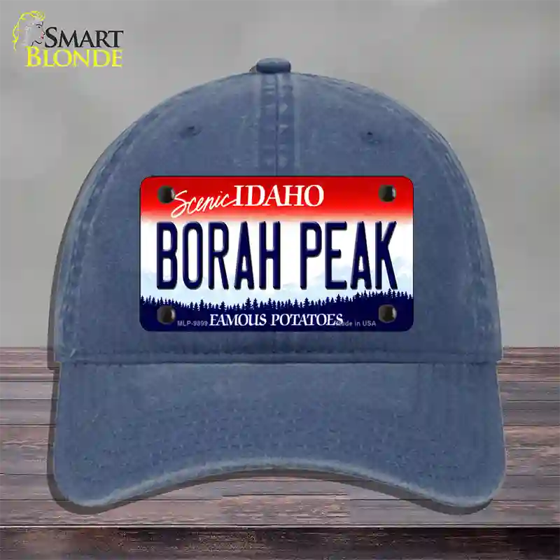 Borah Peak Idaho Novelty License Plate Hat Unconstructed Cotton / Navy