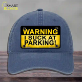 Warning Suck At Parking Novelty License Plate Hat Unconstructed Cotton / Navy