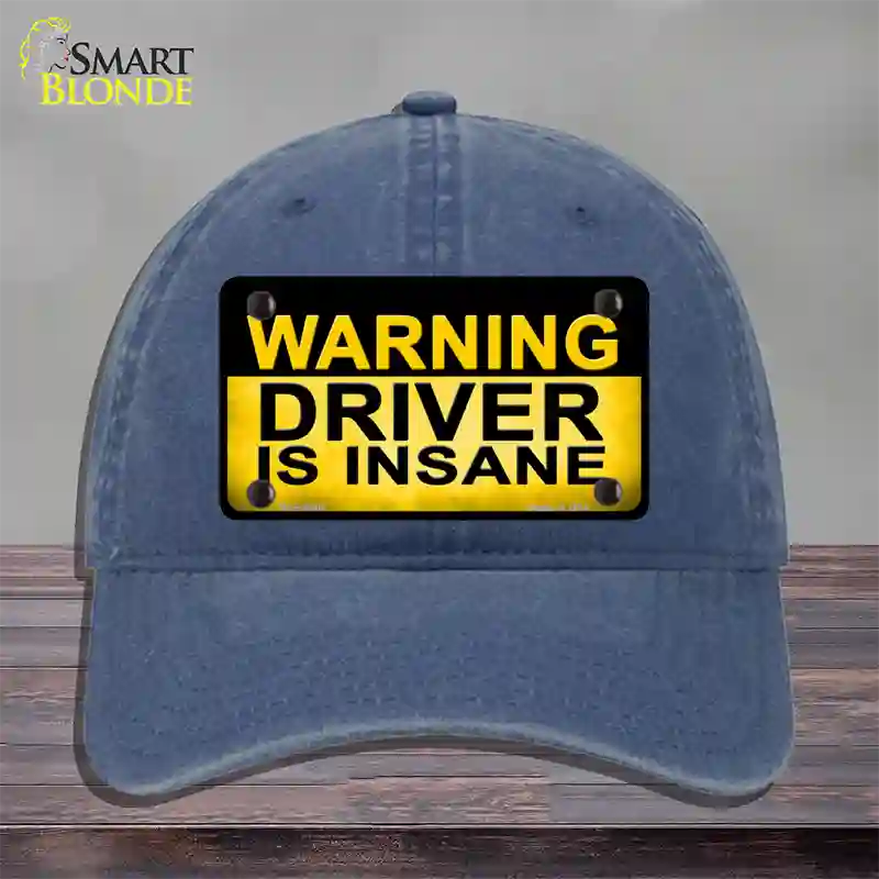 Warning Driver Insane Novelty License Plate Hat Unconstructed Cotton / Navy