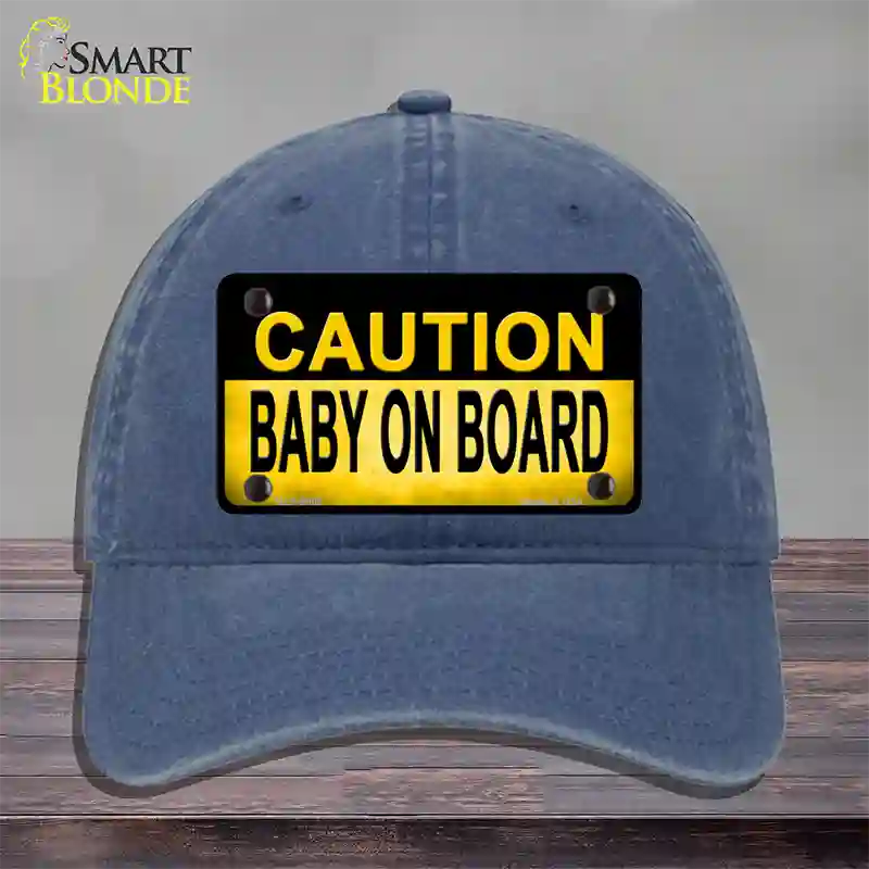 Caution Baby On Board Novelty License Plate Hat Unconstructed Cotton / Navy